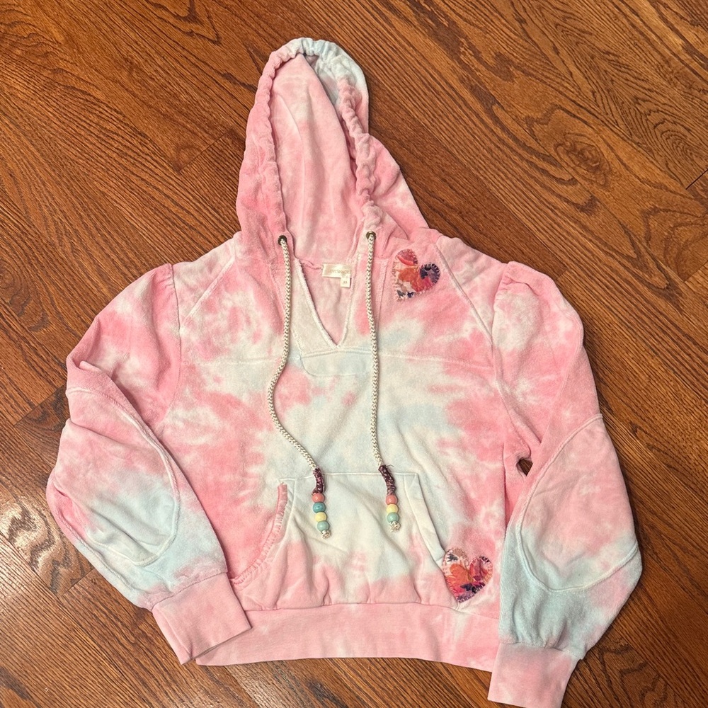 LoveShackFancy Pink and Blue Tie-Dye Hoodie